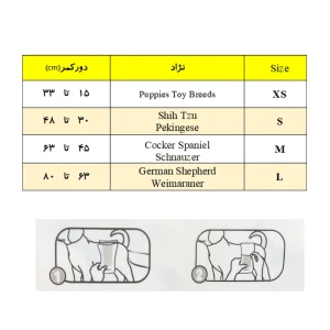 جدول سایز بندی پوشک سگ نر دونو