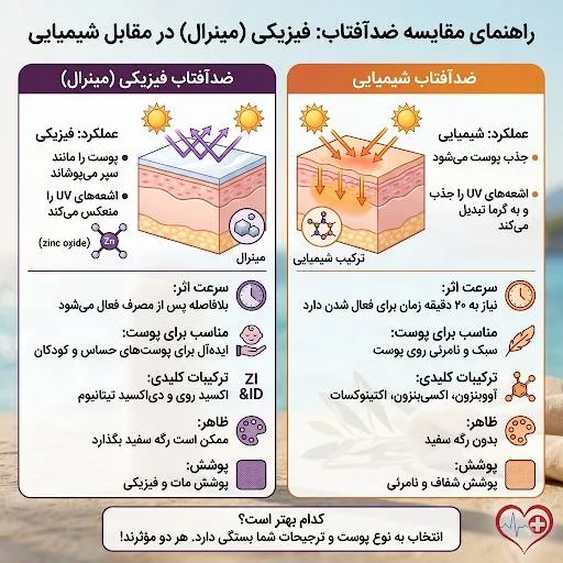 انواع ضد آفتاب فیزیکی بهتر است یا شیمیایی؟