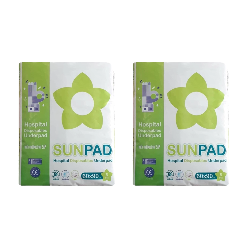 سان پد - پک 2 تایی - بسته 5عددی پک 2 تایی پد زیرانداز یکبارمصرف سان پد Sun pad