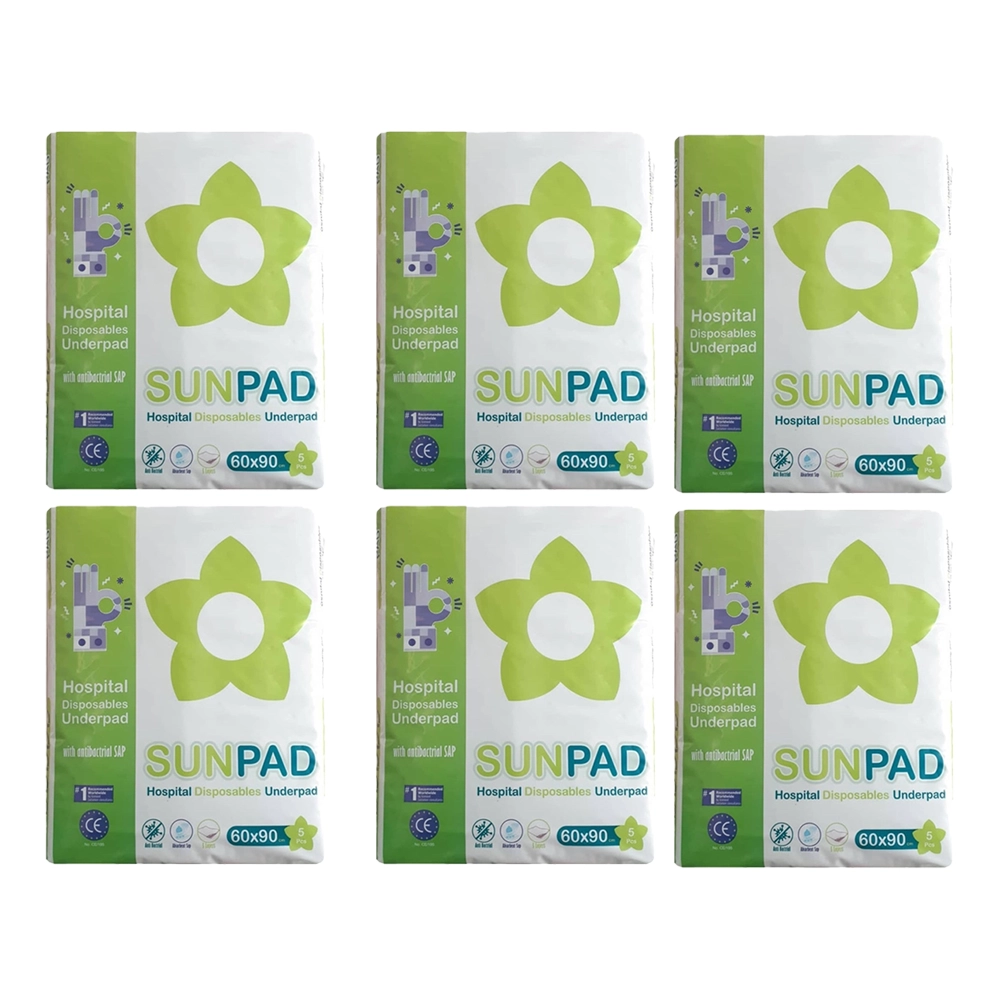 سان پد - پک 6 تایی - بسته 5عددی پک 6 تایی پد زیرانداز یکبارمصرف سان پد Sun Pad
